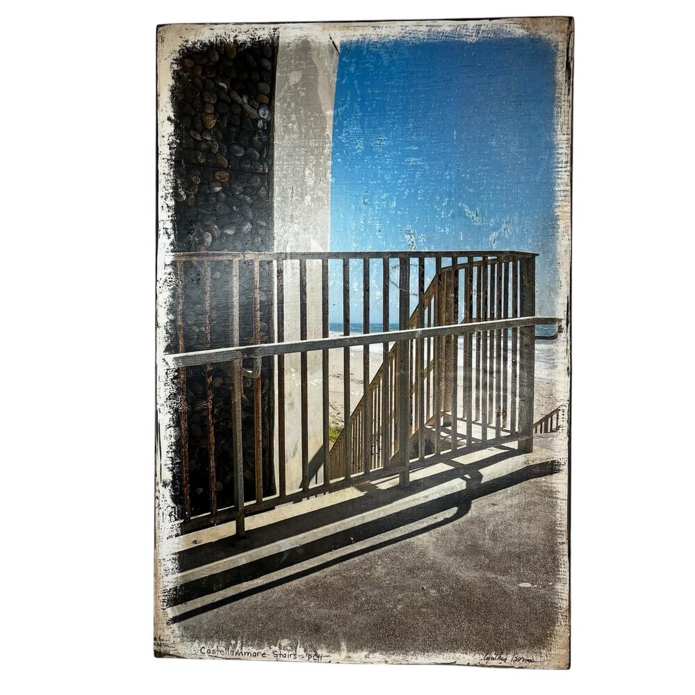 Decoupage Photography Art “Castellamare Stairs” PCH Artist Signed Minimalistic